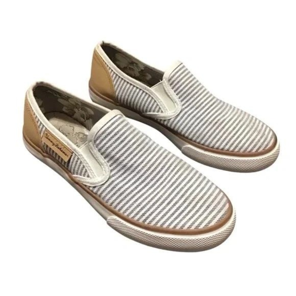 Tommy Bahama Women's Size 9 White Navy Striped Canvas Slip-On Boat Sneakers
